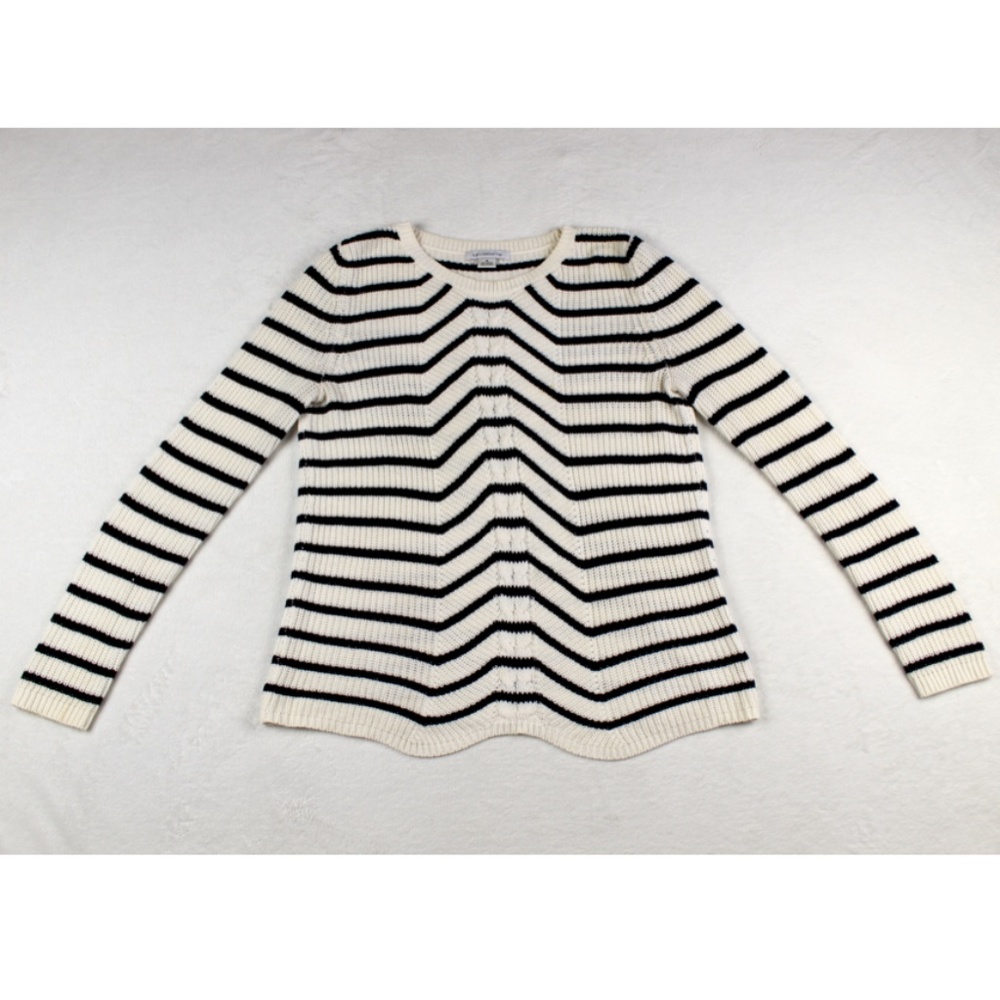 Black White Horizontal Stripe Cotton Knit Sweater